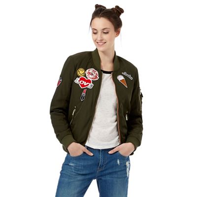 H! by Henry Holland Green badge applique bomber jacket